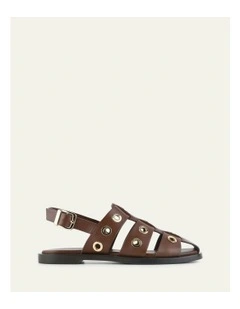 Saffi Leather Flat Sandals in Pecan