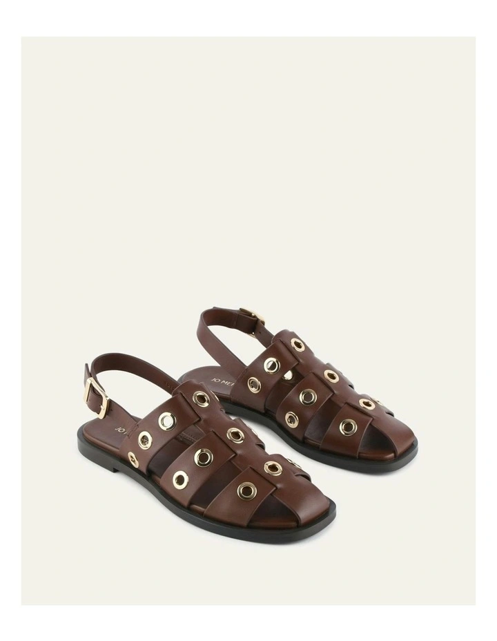 Saffi Leather Flat Sandals in Pecan image 2