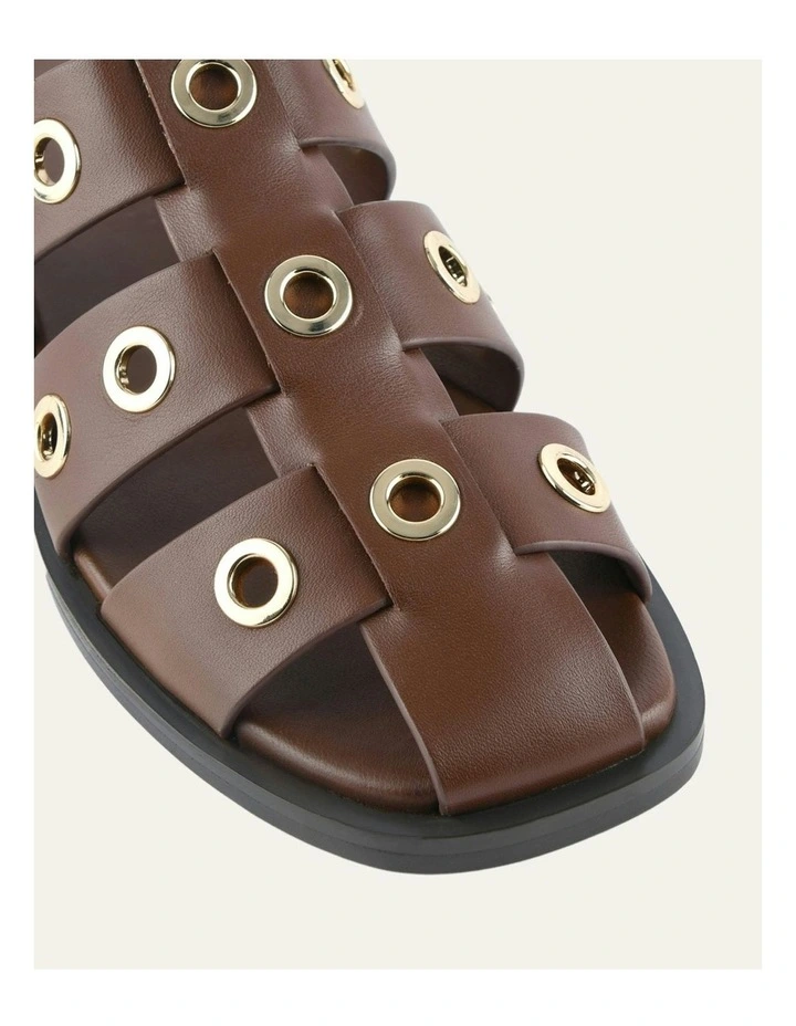 Saffi Leather Flat Sandals in Pecan image 3