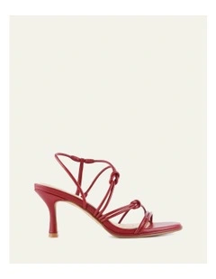 Norma Mid Heel Leather Sandals in Ruby Red