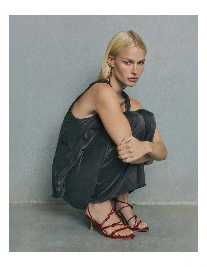Norma Mid Heel Leather Sandals in Ruby Red image 6