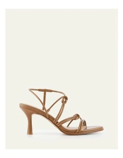 Norma Mid Heel Leather Sandals in Tuscan Tan
