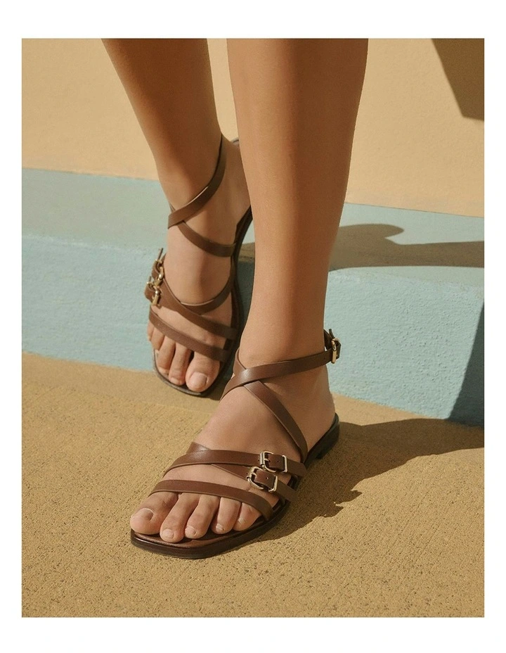 Pierre Flat Leather Sandals in Pecan image 6