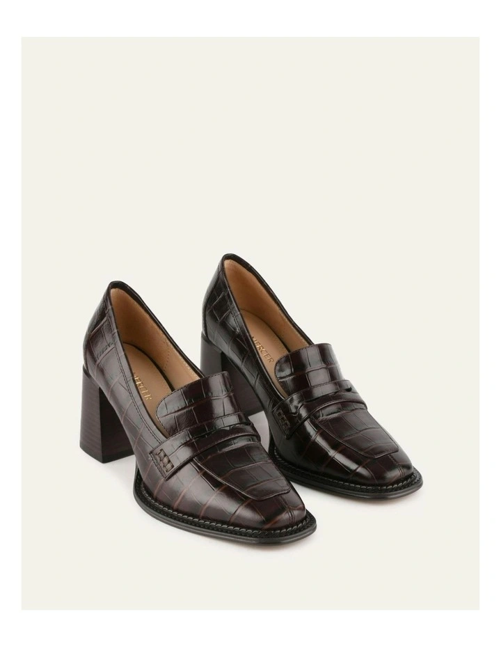 Delilah Mid Heel Loafers in Chocolate image 2