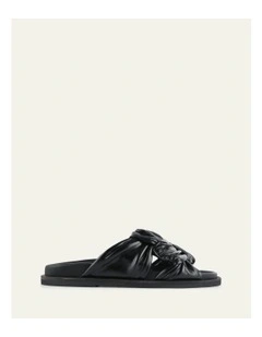 Ollie Leather Flat Sandals in Black