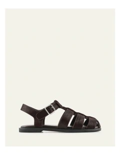 Finn Leather Flat Sandals in Merlot