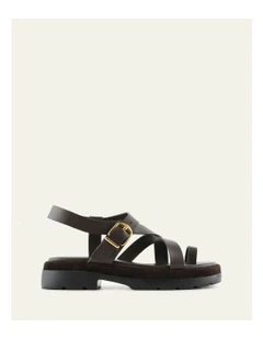 Tommy Flat Sandals in Bitter Choc Leather