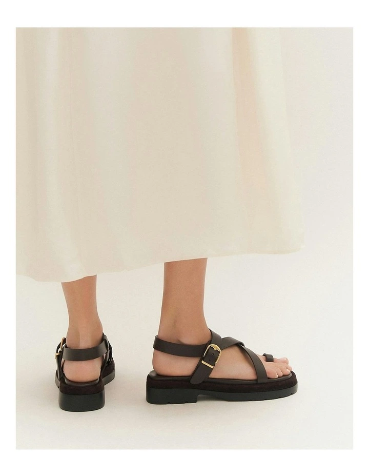 Tommy Flat Sandals in Bitter Choc Leather image 7