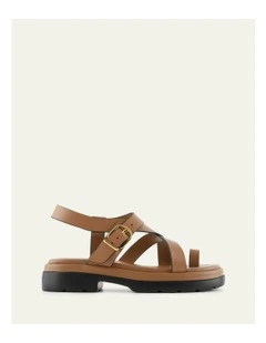Tommy Flat Sandals Tuscan in Tan Leather