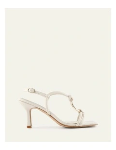 Knight Mid Heel Sandals in Off White Leather