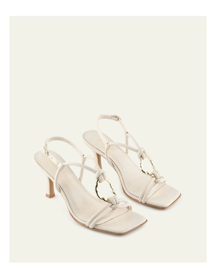 Knight Mid Heel Sandals in Off White Leather image 2