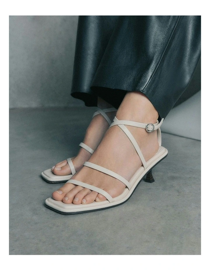 Tucker Mid Heel Sandals in Off White Leather image 2
