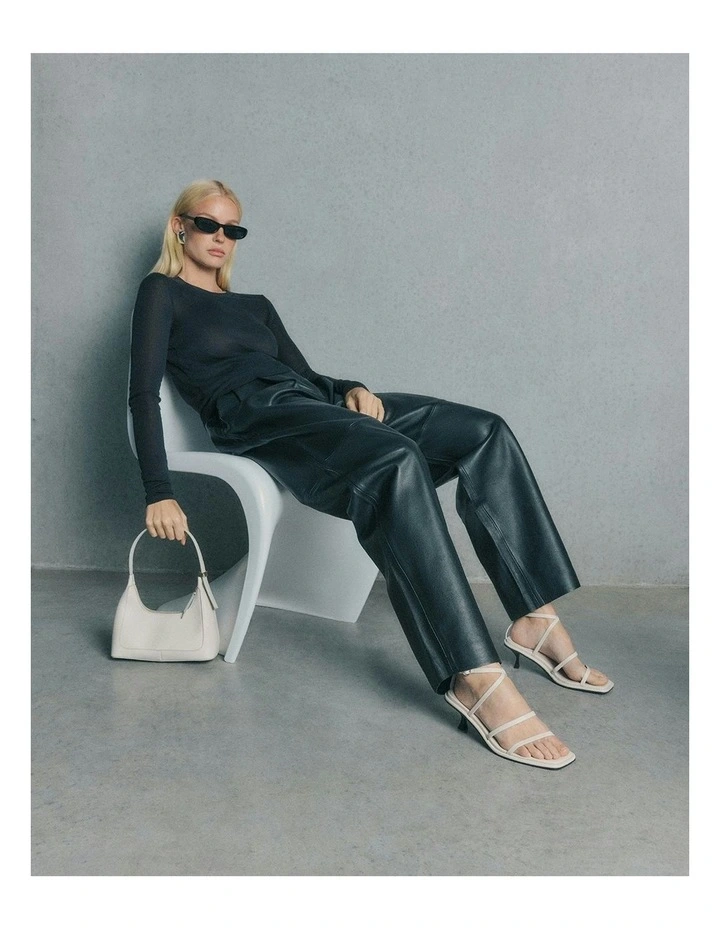 Tucker Mid Heel Sandals in Off White Leather image 7