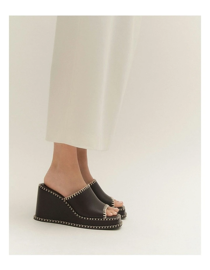 Frankie High Wedge Sandals in Bitter Choc Leather image 2