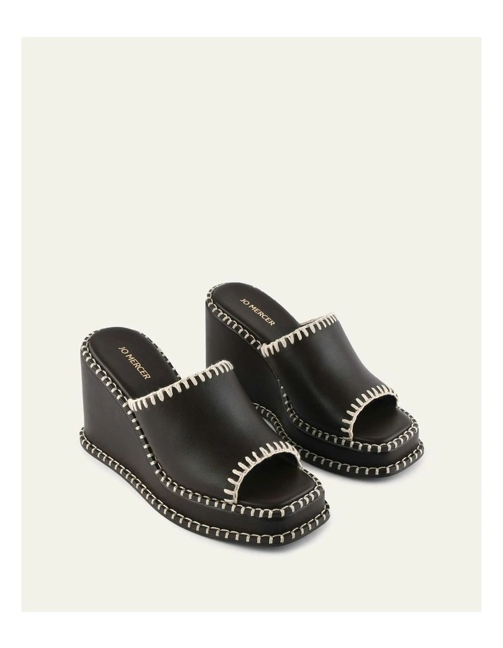 Frankie High Wedge Sandals in Bitter Choc Leather image 3