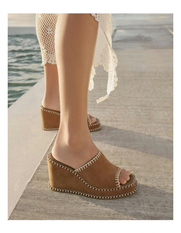 Frankie High Wedge Sandals in Biscuit Suede image 2
