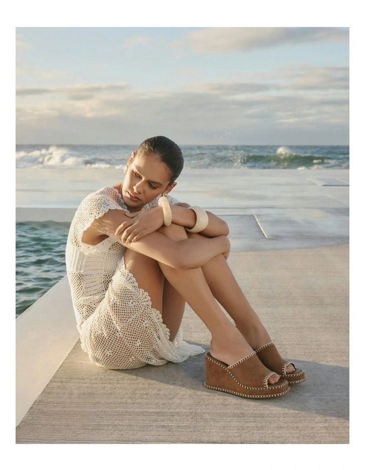 Frankie High Wedge Sandals in Biscuit Suede image 7