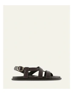 Falcon Leather Flat Sandals in Bitter Chocolate