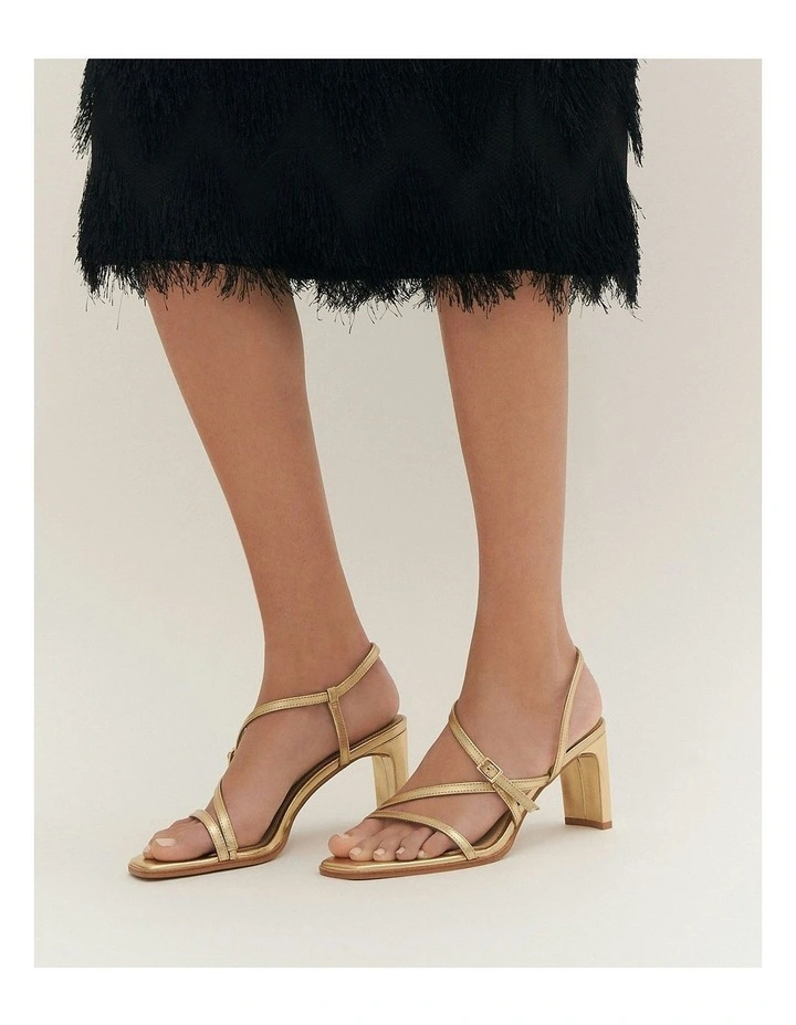 Nala Leather Mid Heel Sandals in Gold image 2