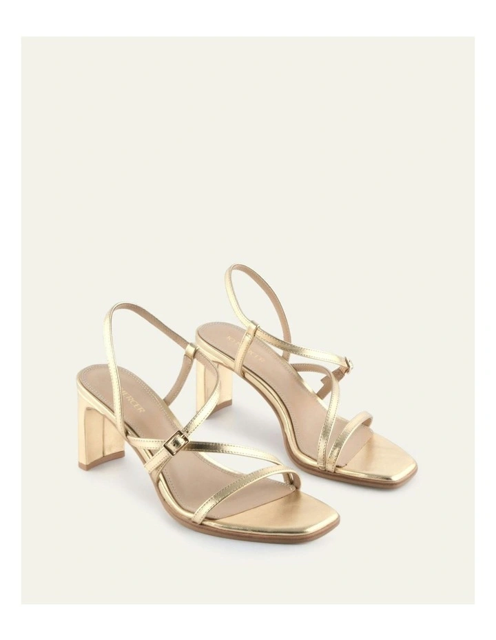 Nala Leather Mid Heel Sandals in Gold image 3