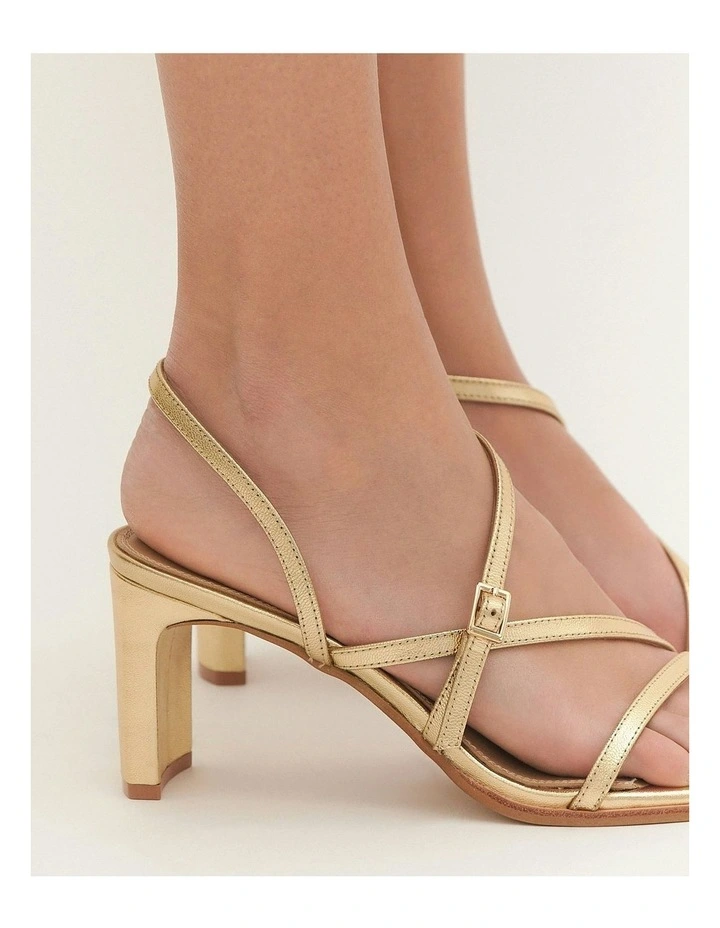 Nala Leather Mid Heel Sandals in Gold image 7