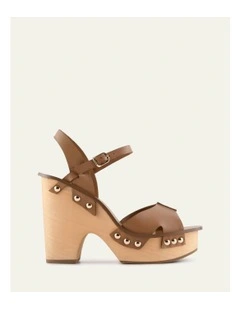 Tide High Wedge Leather Sandals in Tan