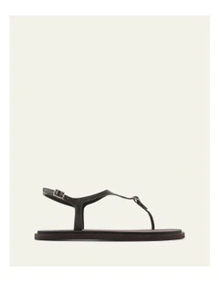 Miro Leather Flat Sandals in Bitter Chocolate