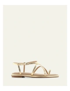 Aven Leather Flat Sandals in Gold