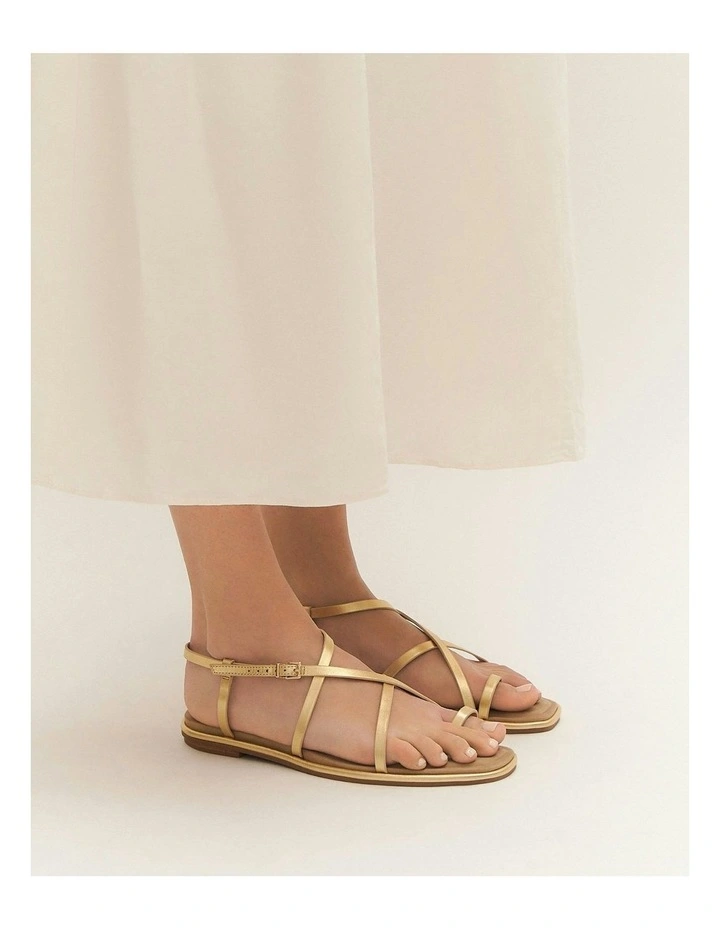 Aven Leather Flat Sandals in Gold image 2