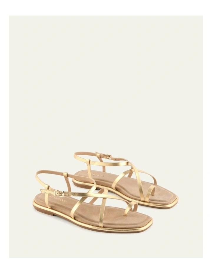 Aven Leather Flat Sandals in Gold image 3