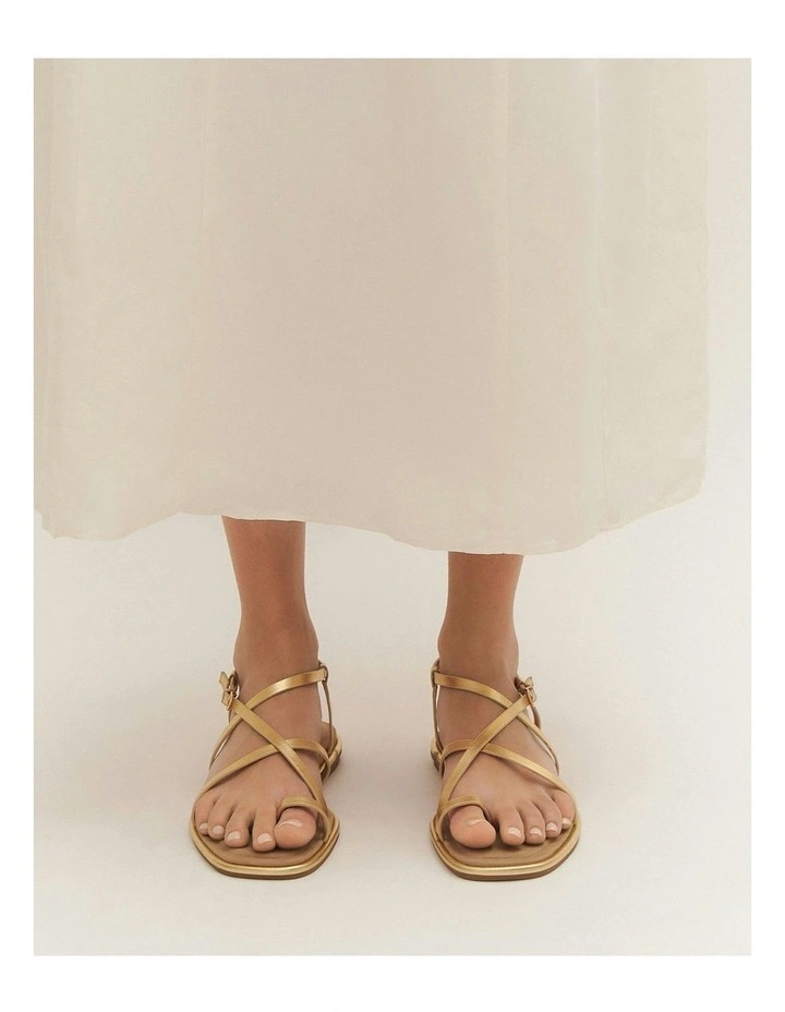 Aven Leather Flat Sandals in Gold image 7