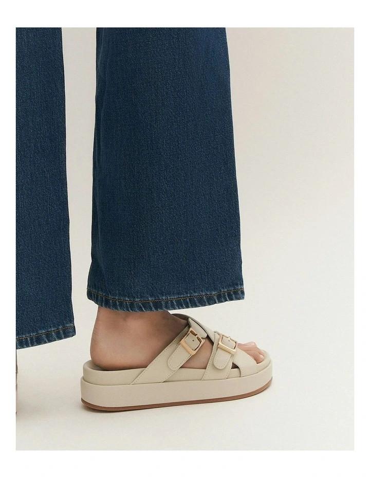 Wicca Leather Flat Sandals in Off White image 7