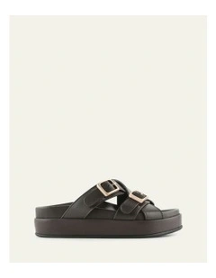 Wicca Leather Flat Sandals in Bitter Chocolate