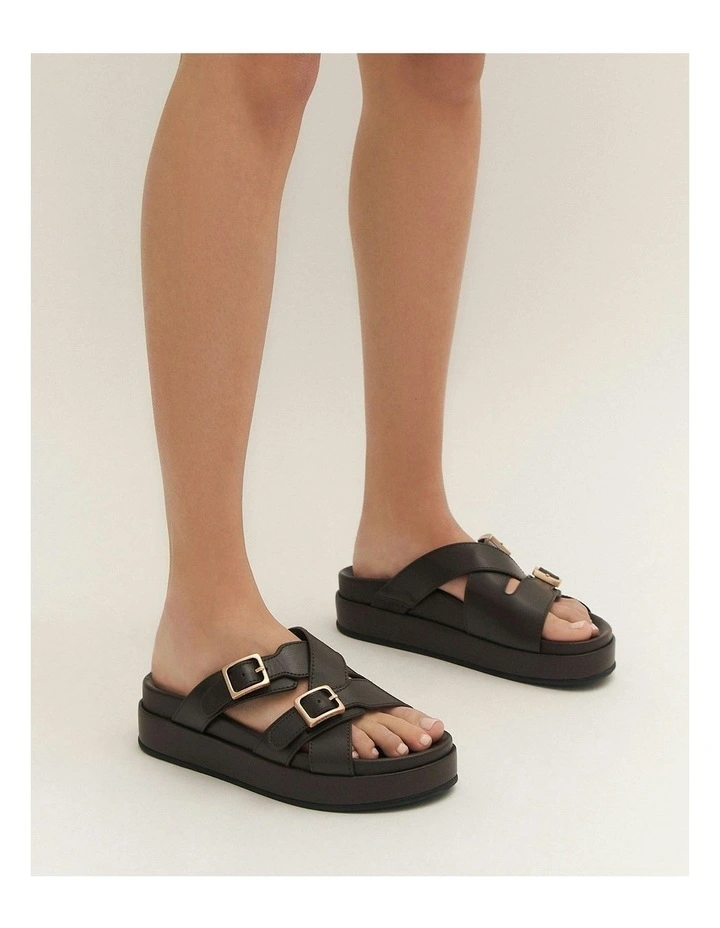 Wicca Leather Flat Sandals in Bitter Chocolate image 2