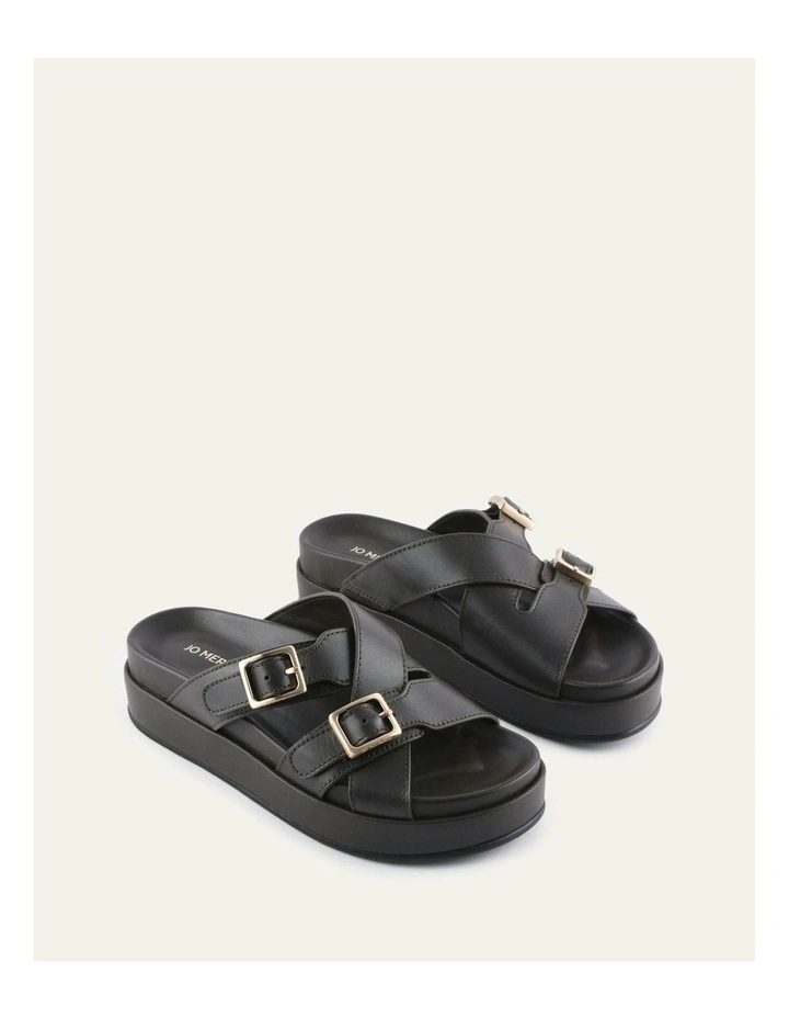 Wicca Leather Flat Sandals in Bitter Chocolate image 3