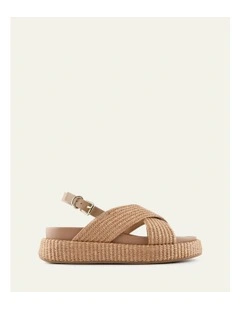 Mikey Flat Sandals in Tan Raffia