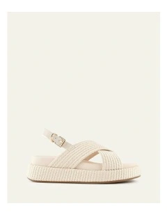 Mikey Flat Sandals in Off White Raffia
