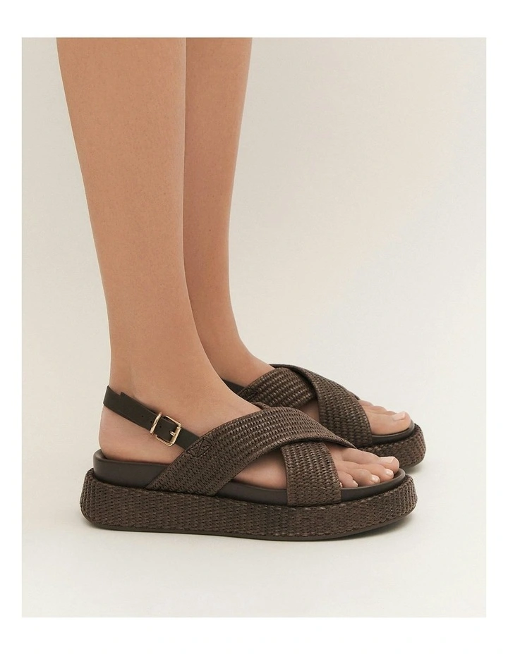 Mikey Flat Sandals in Bitter Choc Raffia image 2