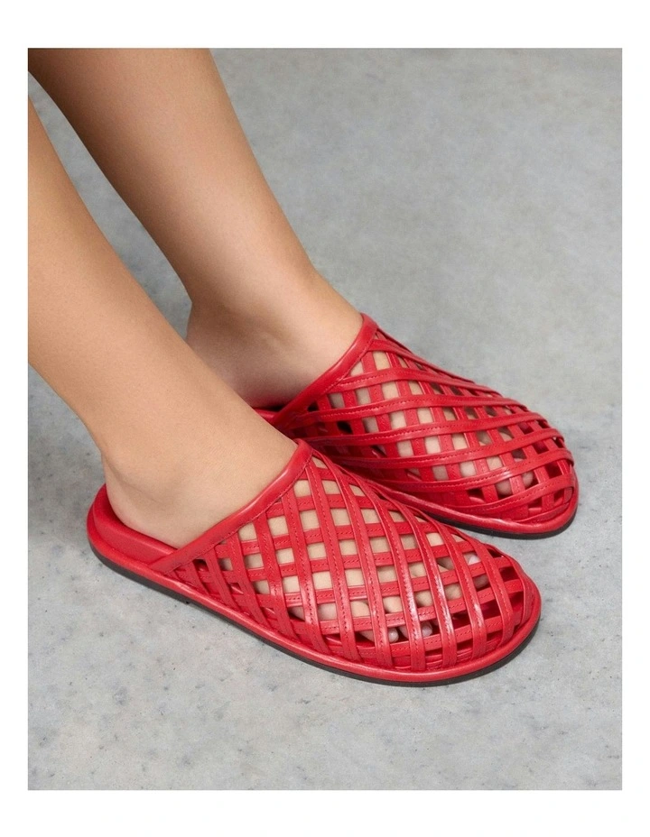 Oran Flat Slides Leather in Red image 2