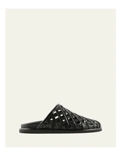 Oran Flat Slides Leather in Black