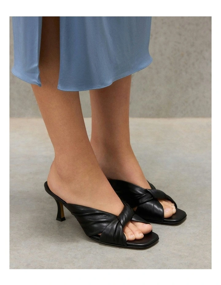 Essence Mid Heel Leather Sandals in Black image 2