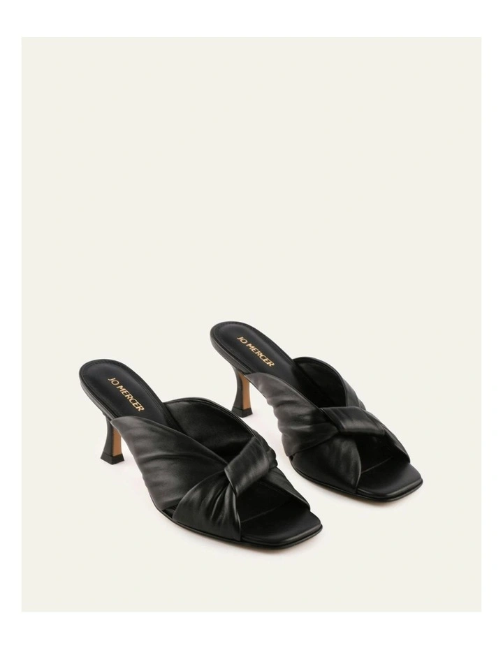 Essence Mid Heel Leather Sandals in Black image 3
