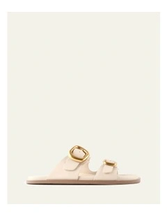 Sol Flat Leather Sandals in Off White