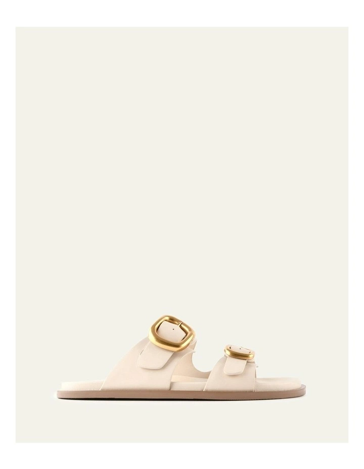 Sol Flat Leather Sandals in Off White image 1