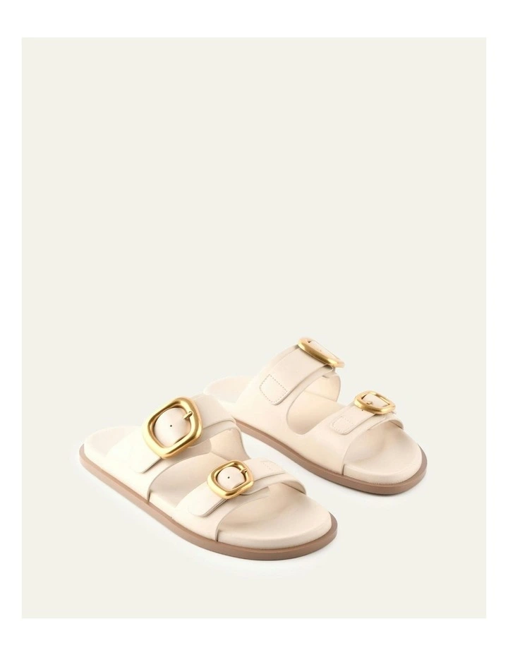 Sol Flat Leather Sandals in Off White image 2
