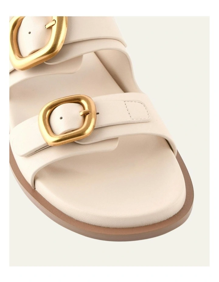 Sol Flat Leather Sandals in Off White image 3