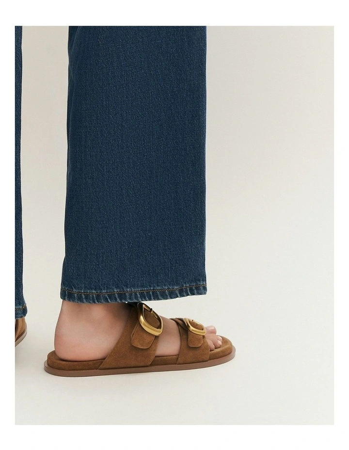 Sol Flat Suede Sandals in Biscuit Brown image 2