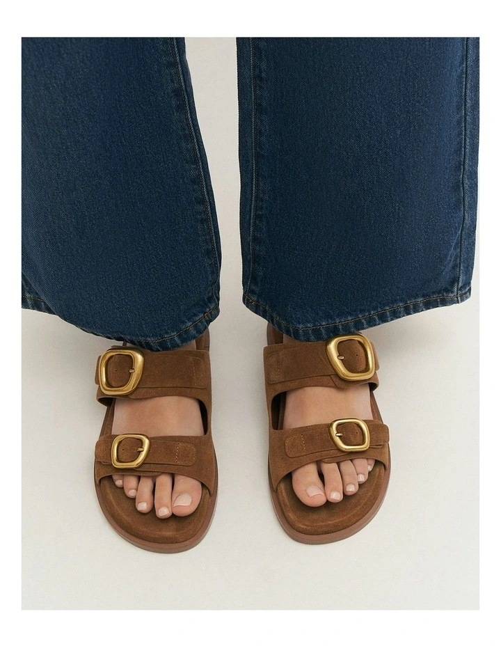 Sol Flat Suede Sandals in Biscuit Brown image 7