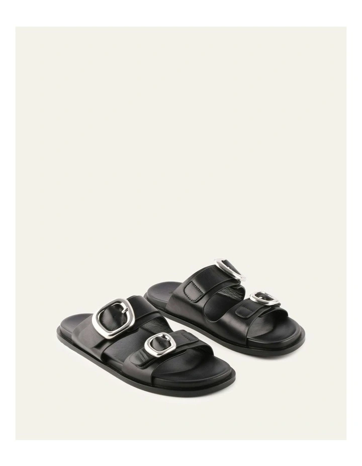 Sol Flat Leather Sandals in Black image 3
