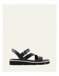 Iona Flat Leather Sandals in Black